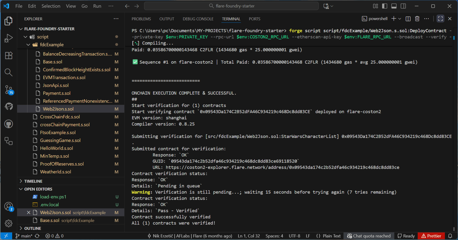 Web2JSON terminal output
