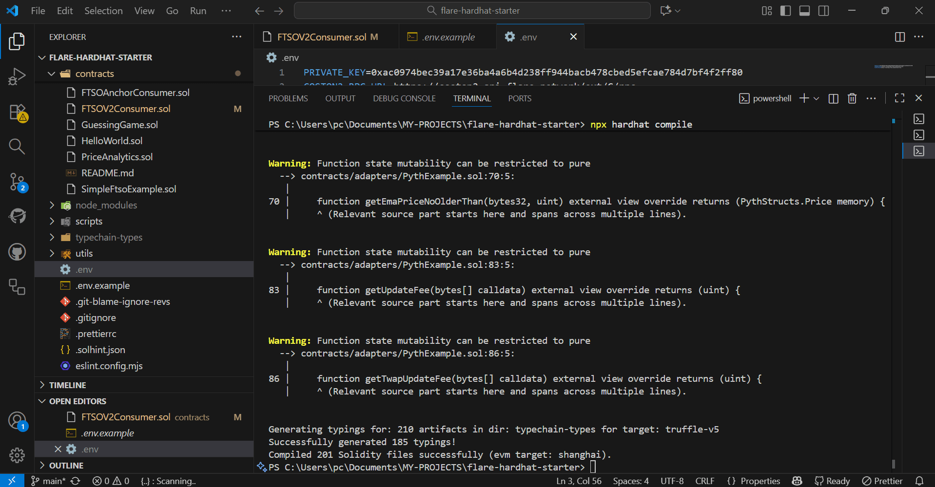 My terminal showing successful compilation