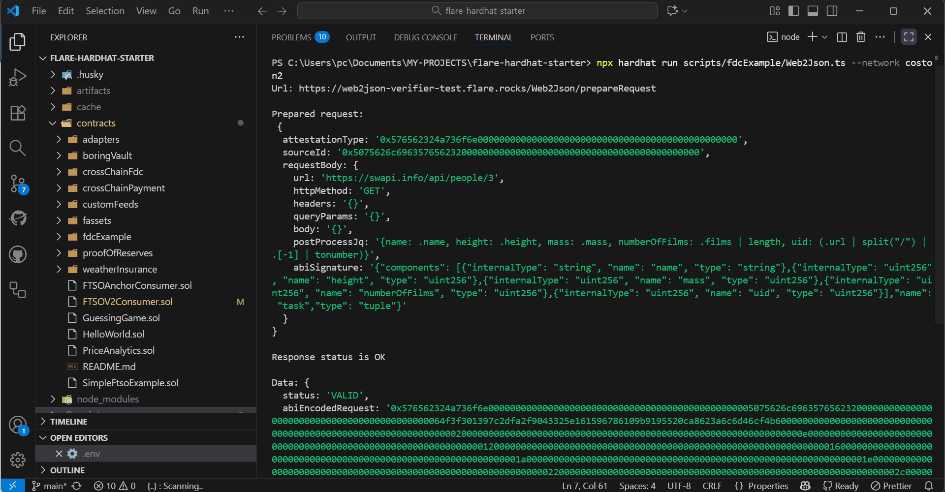 Web2JSON terminal output
